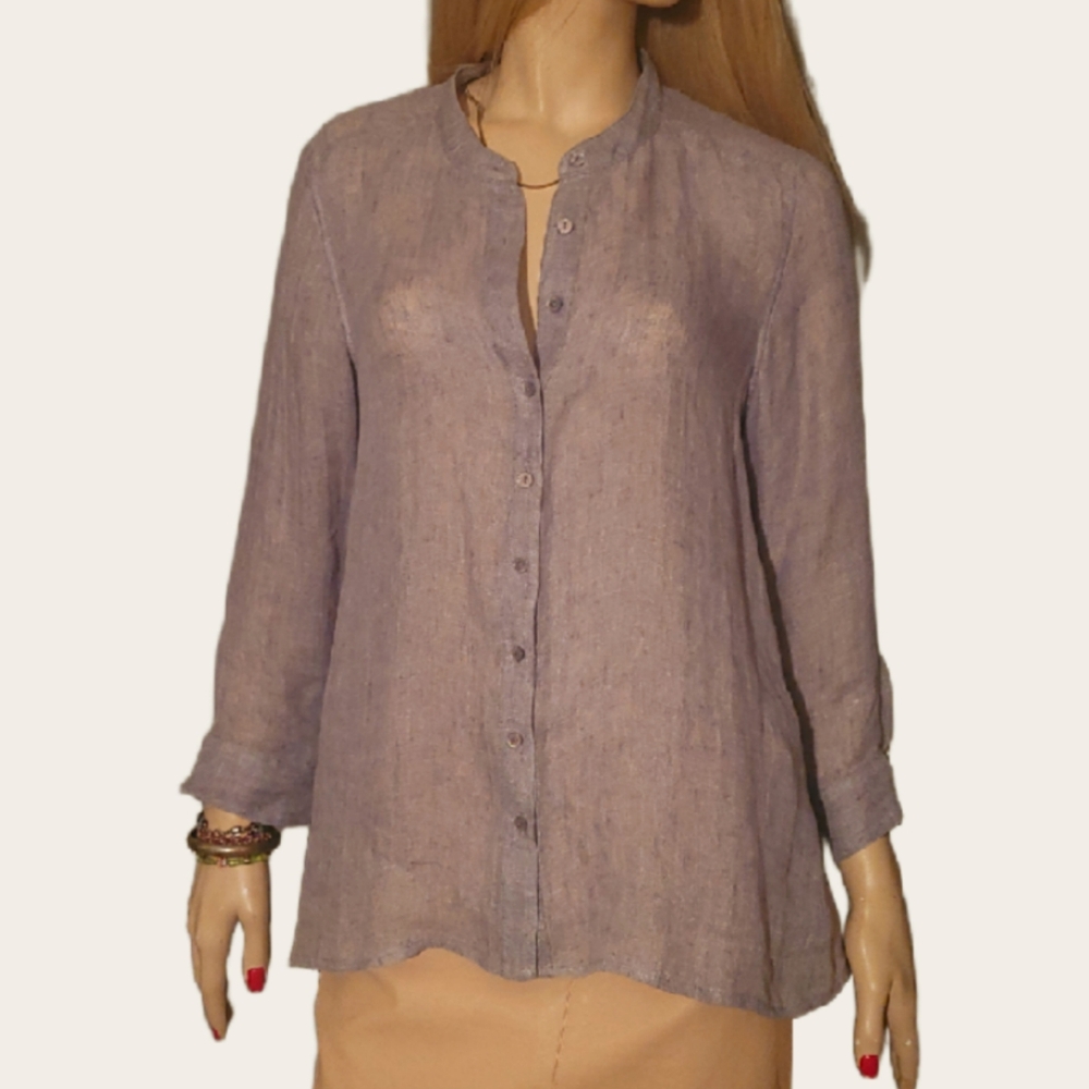 Eileen Fisher Women's Band Collar Organic Cotton Button-Up Shirt